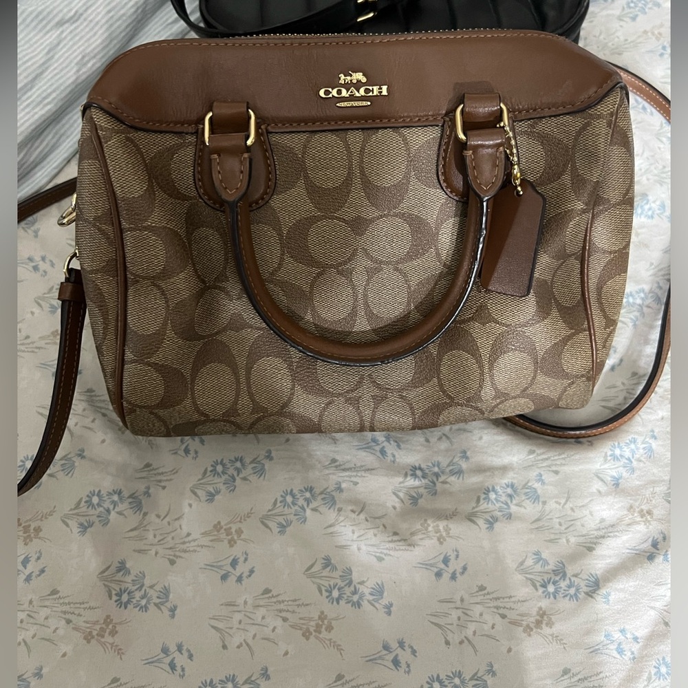 Coach handbag mini Bennett satchel signature brown leather
